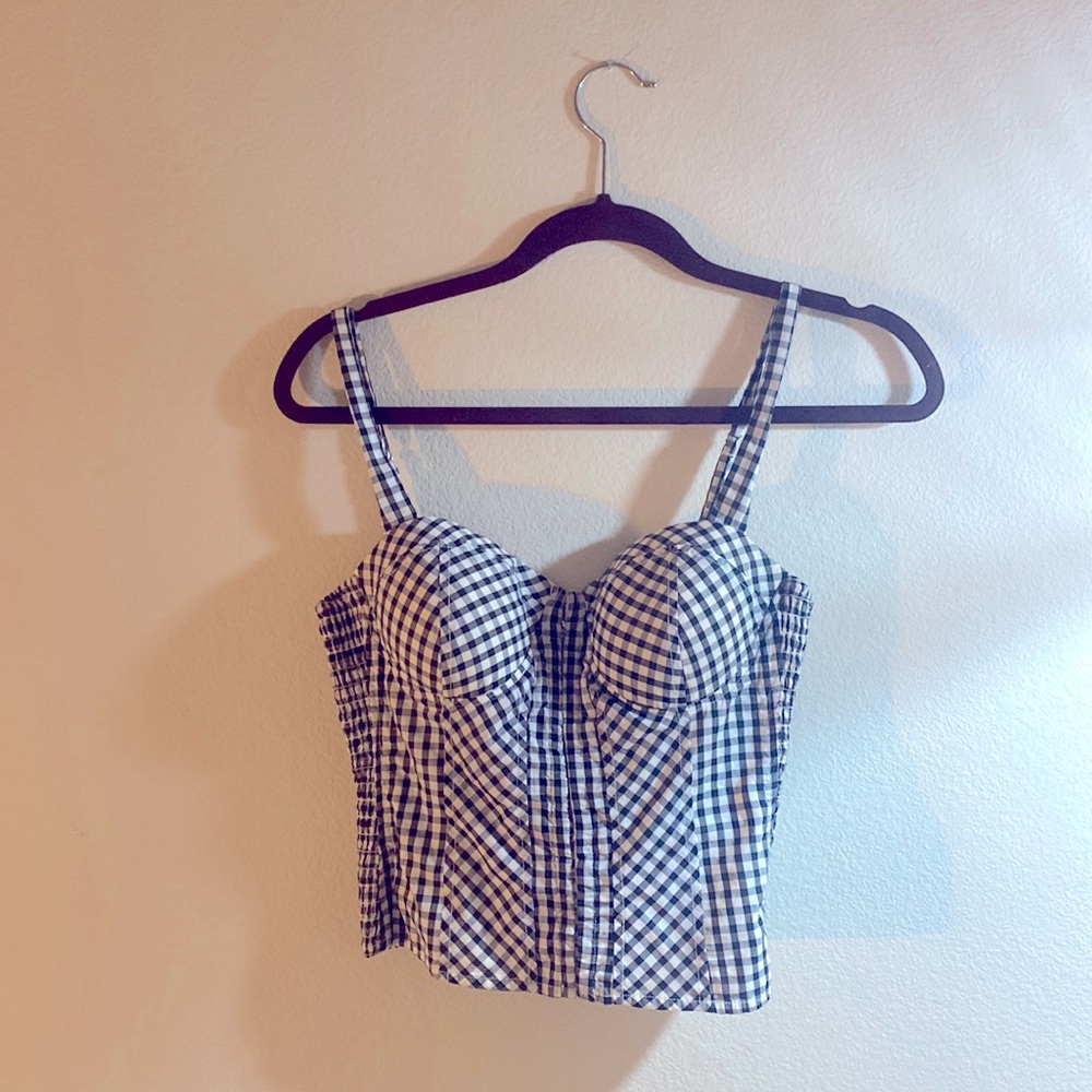 Guess black and white gingham bustier top